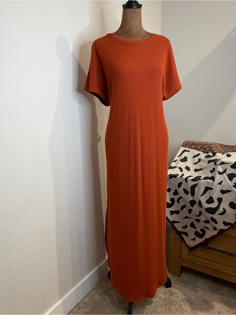 Time and Tru Ribbed Pumpkin Spice Maxi Dress